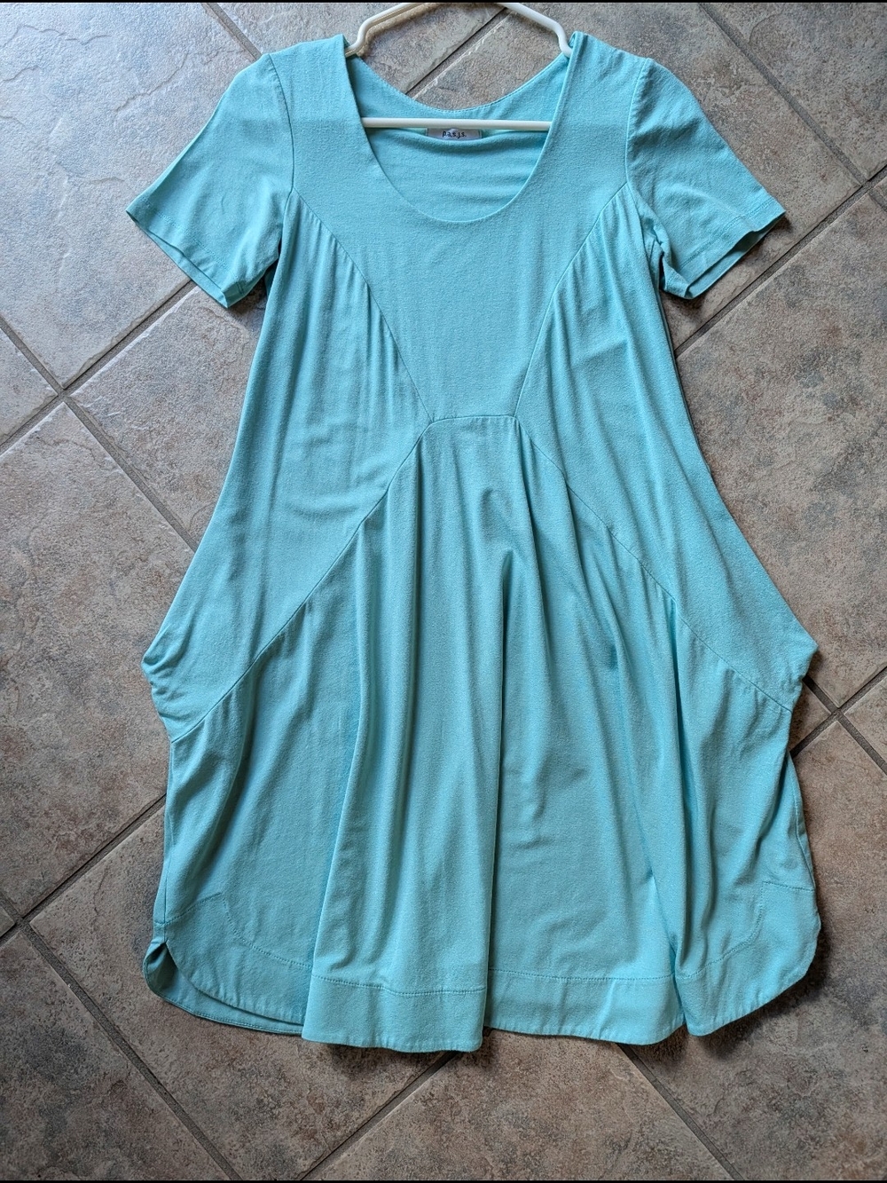 P.A.S.J.S. Mint Green Swing Dress Short Sleeve Pockets Boho Lagenlook
